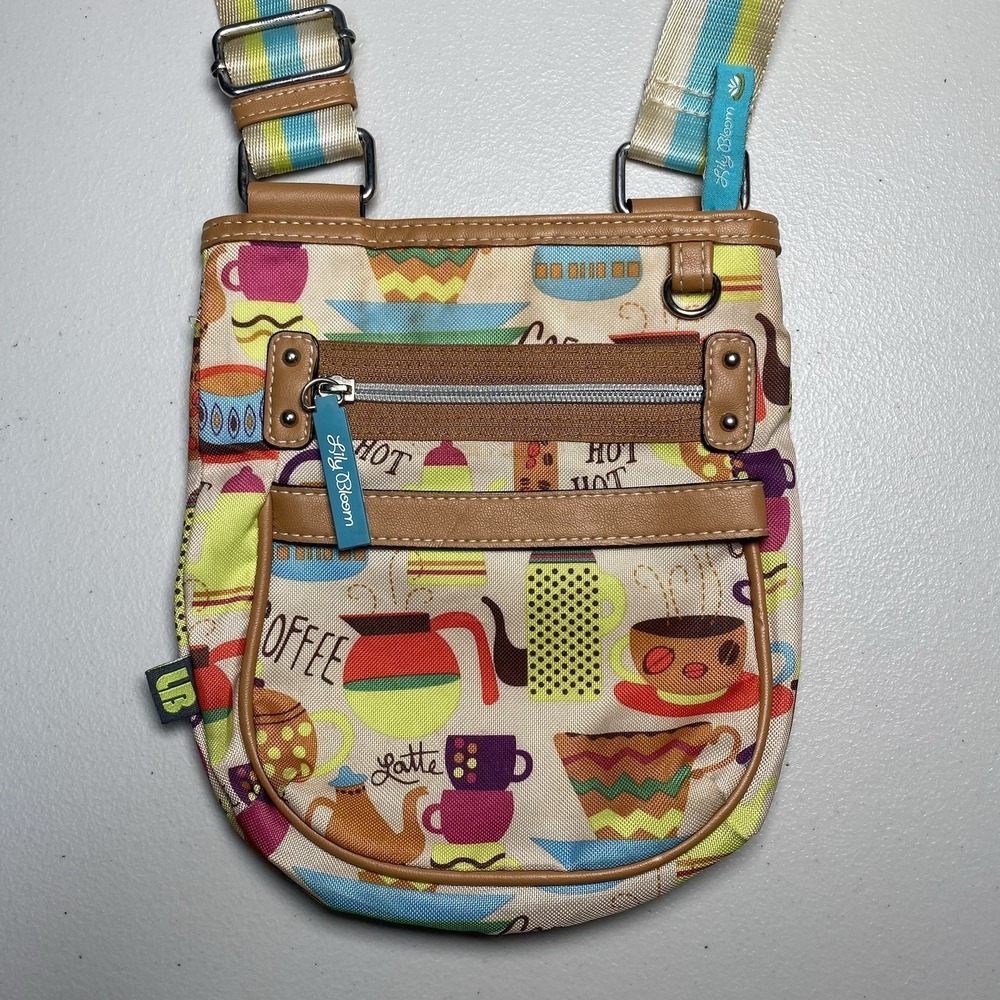 Lily Bloom Mini Crossbody Bag Coffee Tea Print Whimsical Eco
